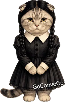 Cat in a black dress and braids