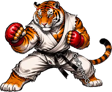 Tiger in a karate gi with red gloves